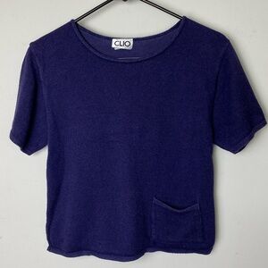 SALE. Vintage Clio Blue Short Sleeve Knit Top